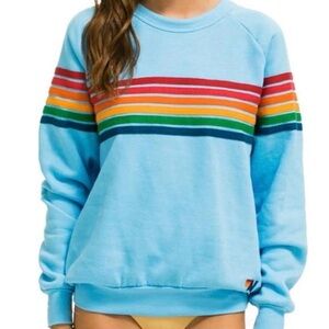 AVIATOR NATION Rare Blue Sweatshirt with Rainbow Stripes Size Large